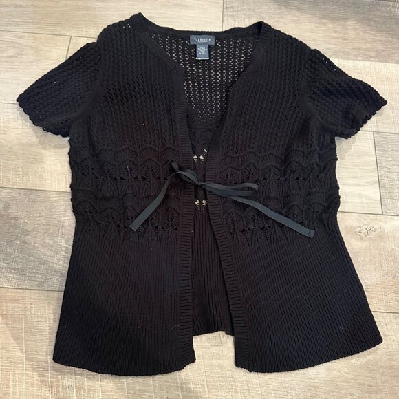 VAN HEUSEN WOMENS BLACK SHORT SLEEVE KNIT SWEATER XL - Picture 1 of 7